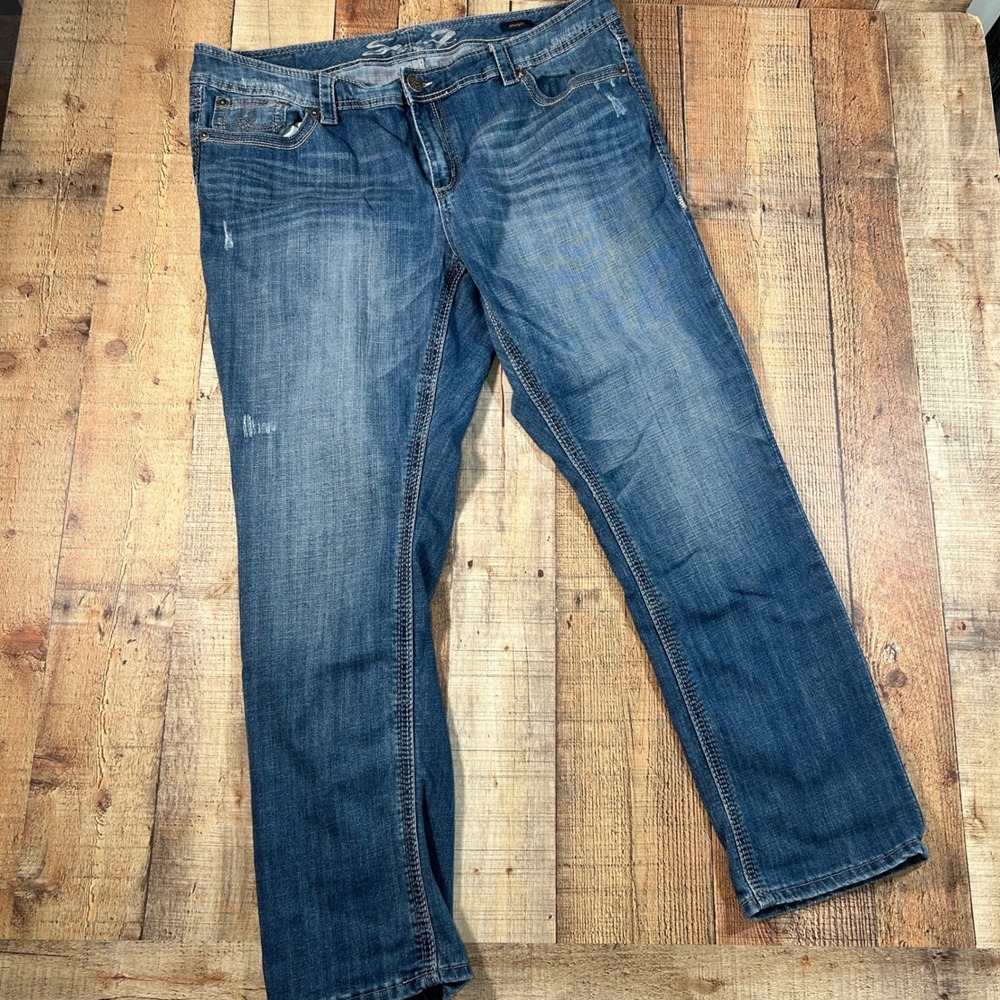Seven7 Blue Distressed Straight Leg Jeans Women Plus Size 22 Luxe Denim Casual